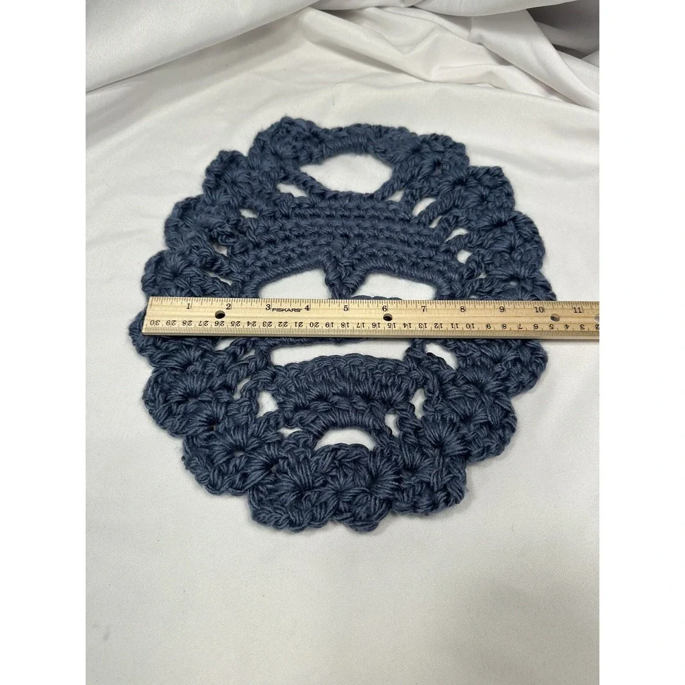 NEW‎ handmade crocheted yarn blue skull table decor dollies